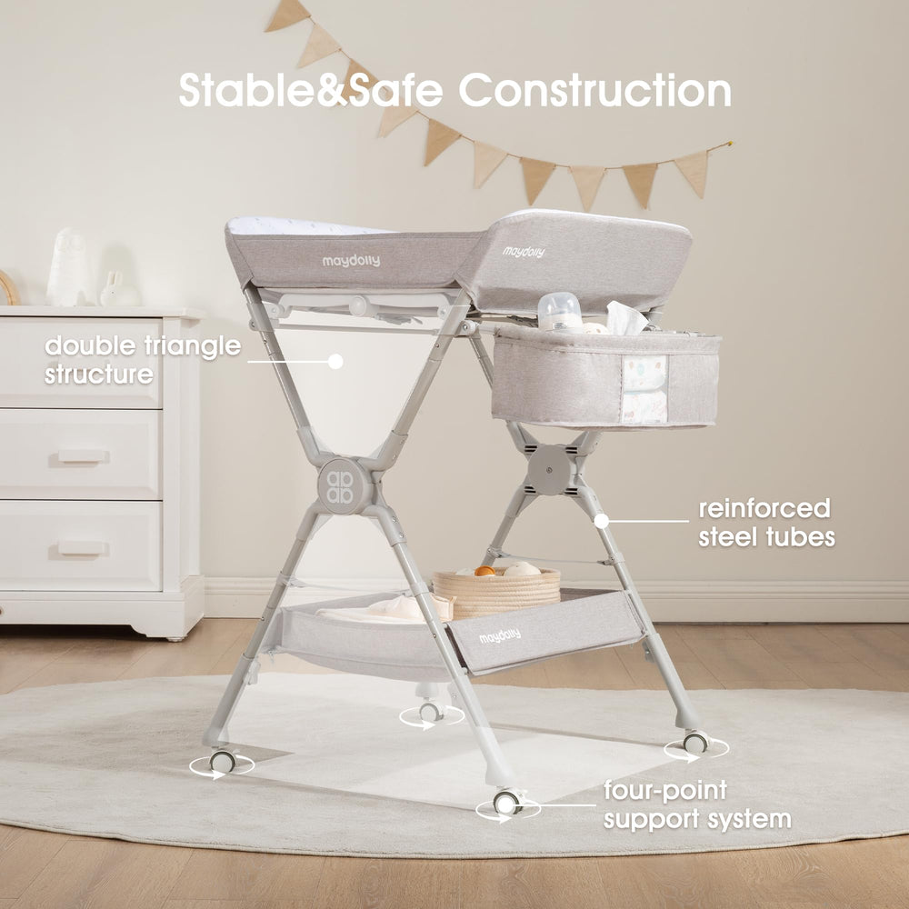 Maydolly changing table storage compartment keeps essentials within reach