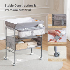 Maydolly changing table storage pockets keep diapers and wipes organized.