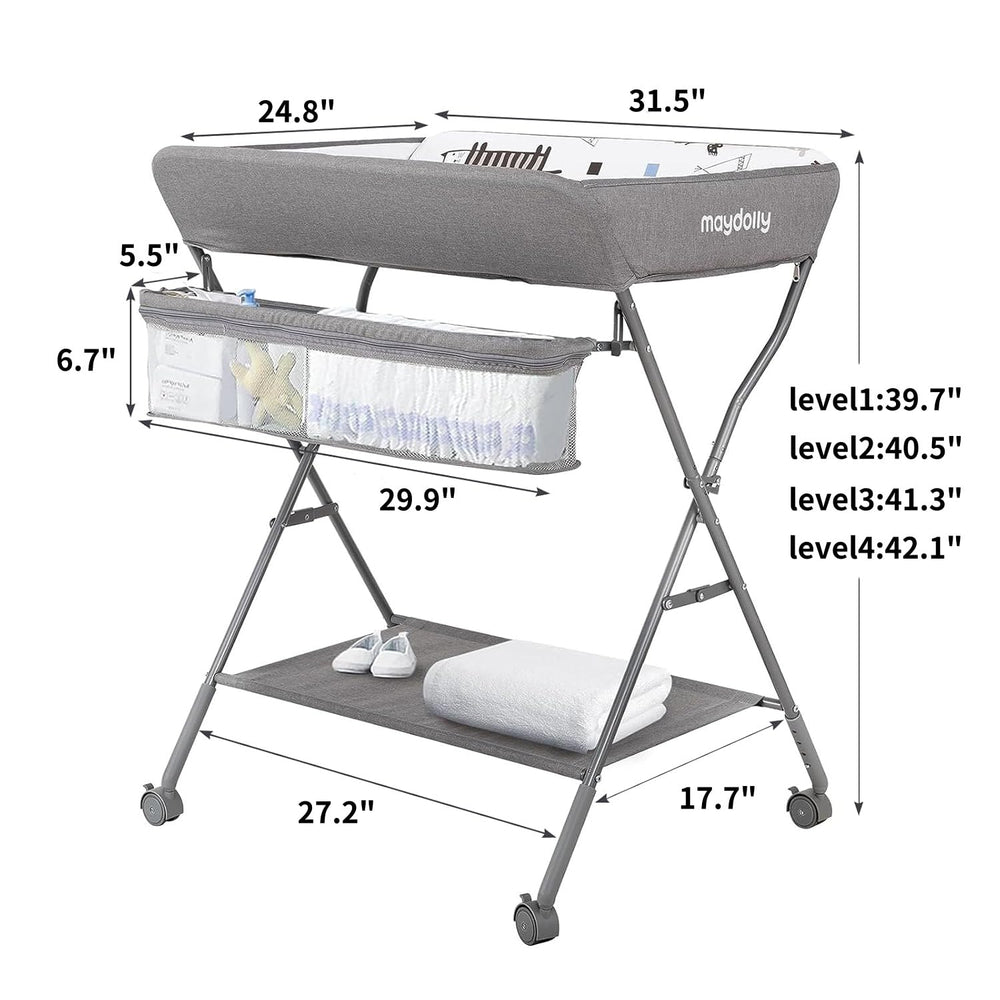 Maydolly compact foldable diaper station fits small spaces for travel or tight nurseries.