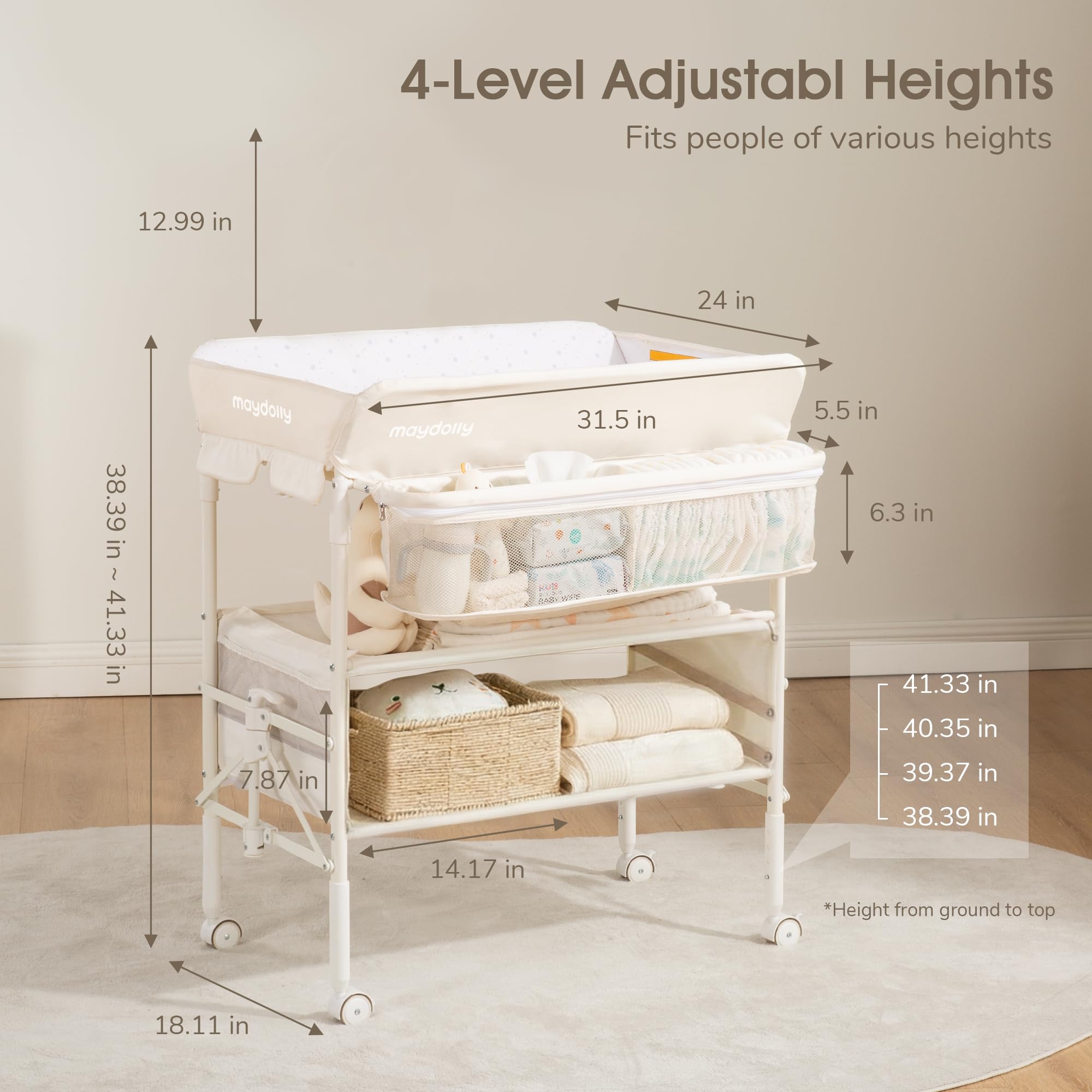 Maydolly diaper changing station in use for organized, stress-free routines.