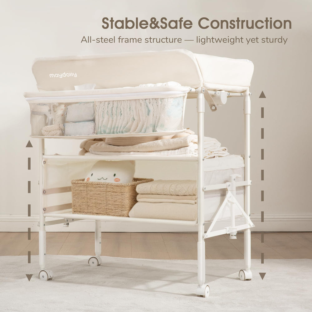 Maydolly durable metal frame with anti-sway design for secure diaper changes.