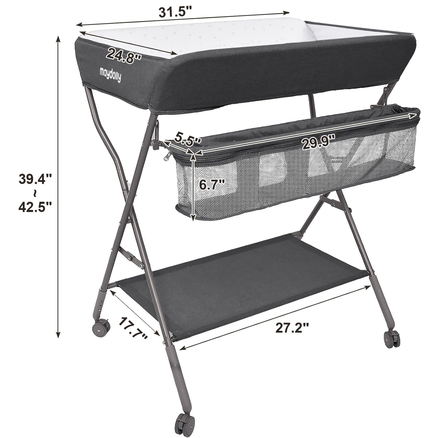 Maydolly nursery organizer with three baskets keeps diapers and towels handy