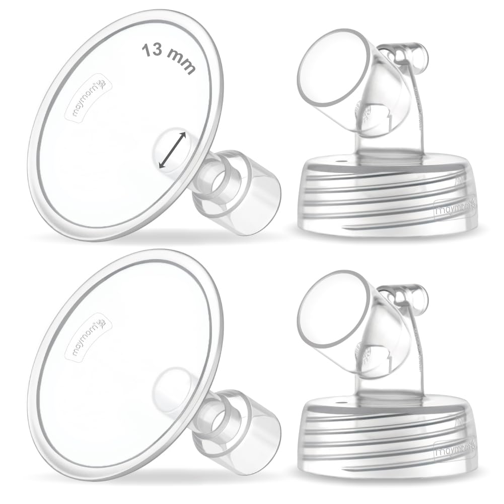 Maymom 13mm shield close-up showing comfortable fit for narrow nipples