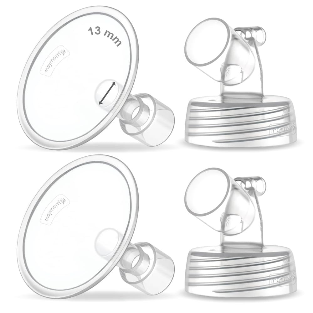 Maymom 13mm shield close-up showing comfortable fit for narrow nipples