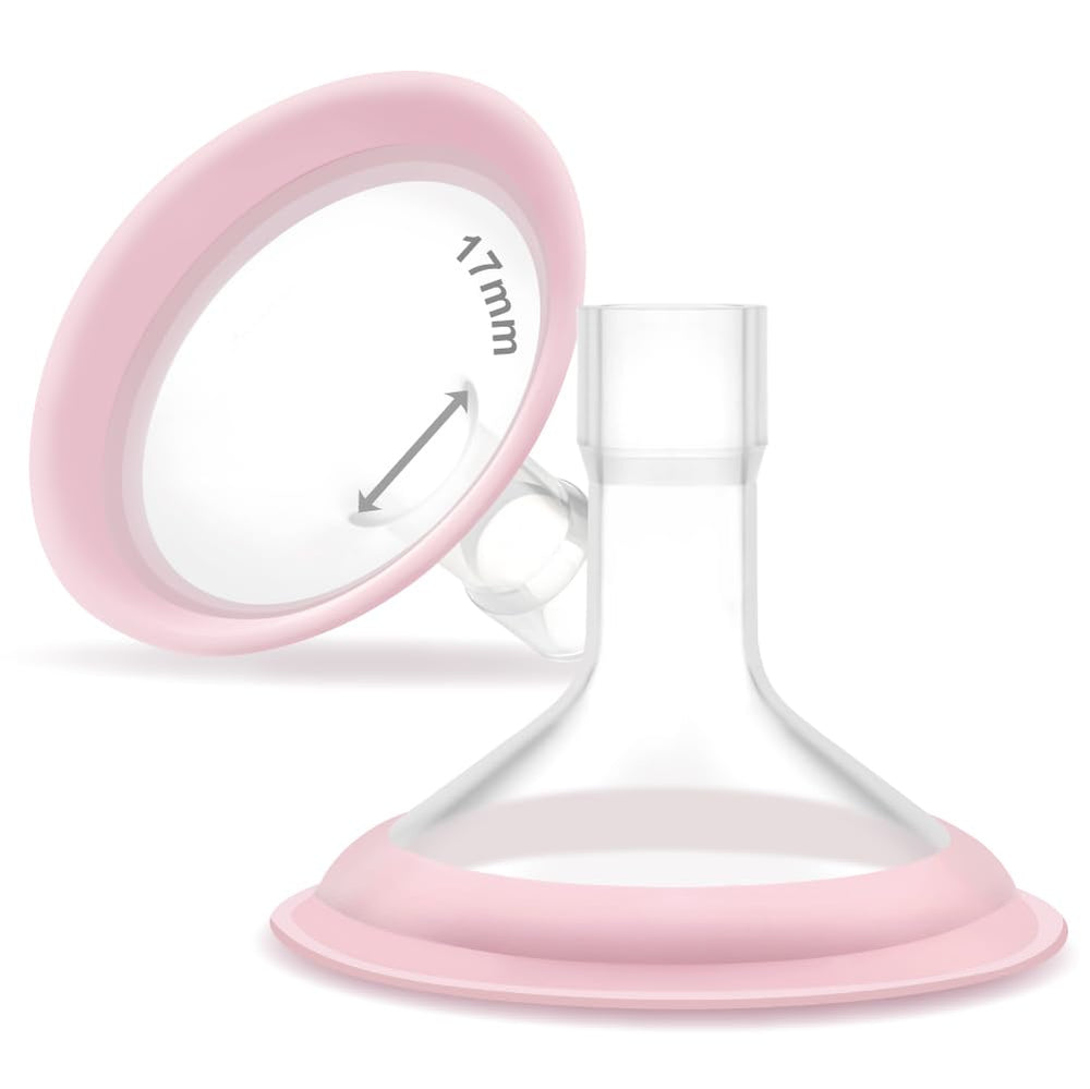 Maymom 17mm MyFit Shields pano-series close-up shows ergonomic shield design for comfortable pumping.