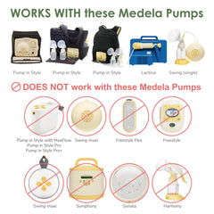 Maymom base connector demonstrates secure Medela compatibility for flexible pumping.