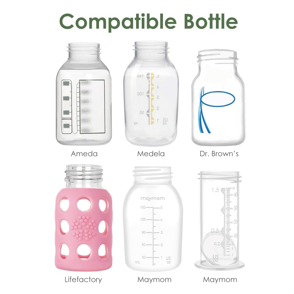 Maymom bottles compatible with Ameda and Medela brands for easy swaps.
