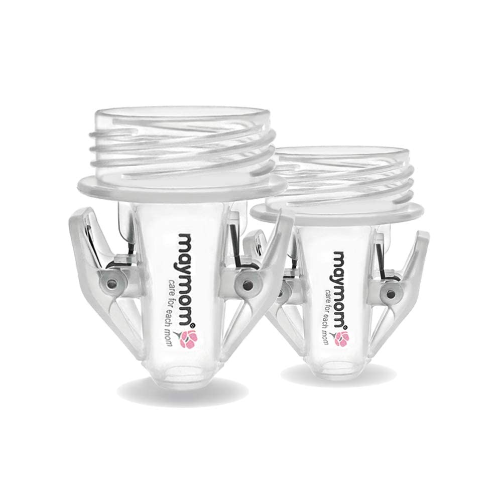 Maymom Avent wide-neck adapter in use for direct bag pumping with reduced transfers.