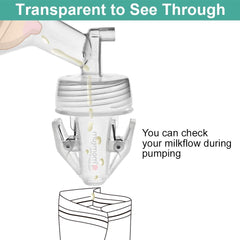 Maymom adapter showing clear view of milk flow during pumping for quick monitoring.