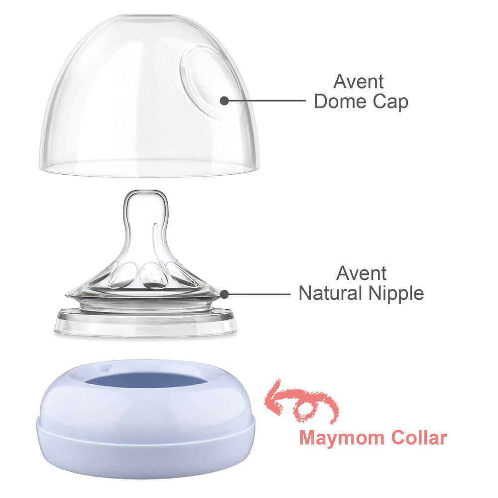 Maymom four-pack collar rings simplify converting older Avent bottles to Natural style.