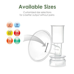 Maymom flange size options from 17 to 31mm for a custom fit.