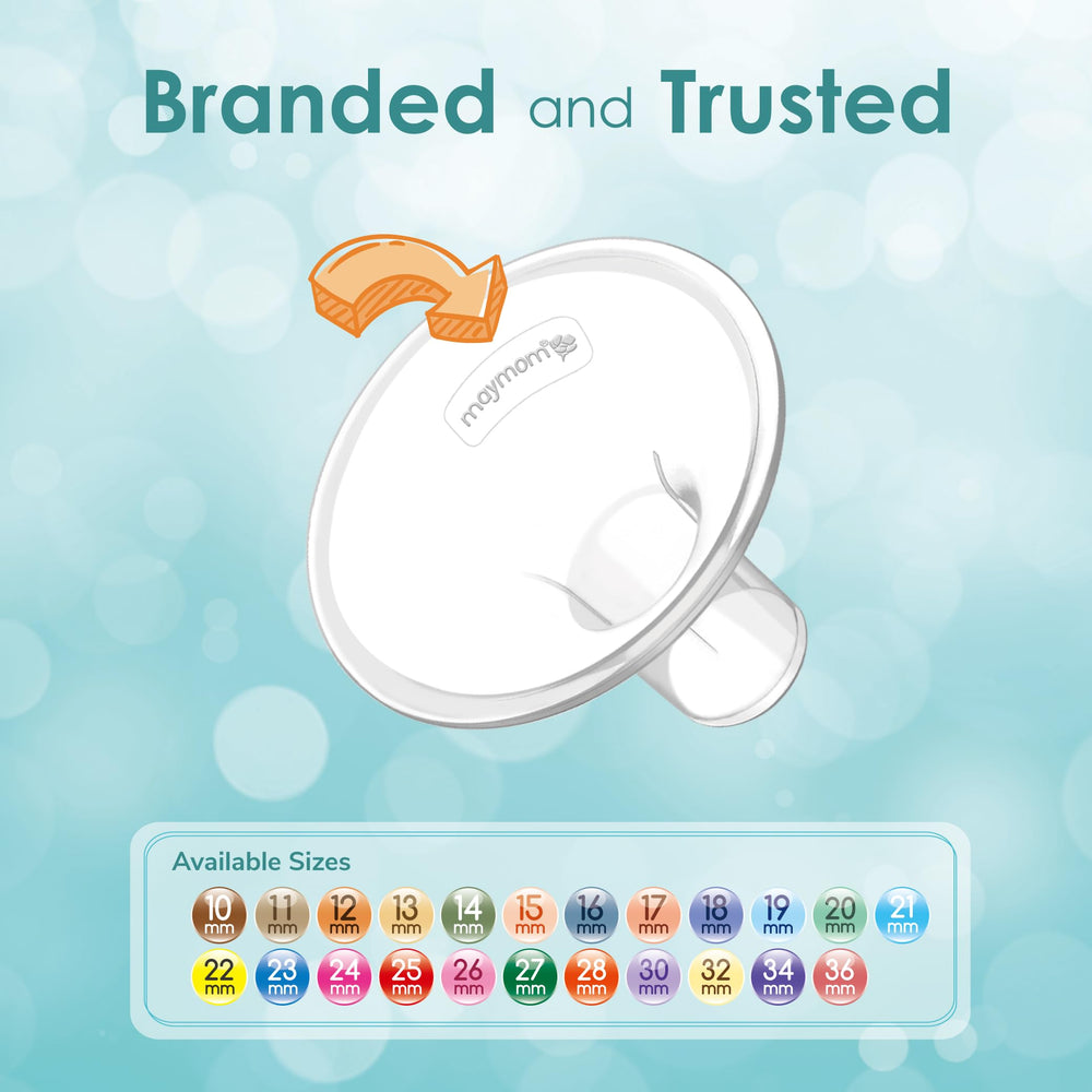 Maymom MyFit Classic 19mm shield used with hands-free pumping bras.
