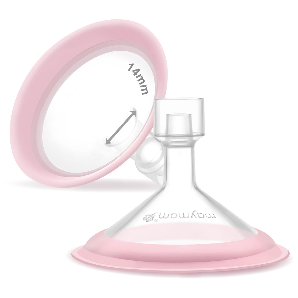 Maymom MyFit Shields 14mm side view shows comfortable fit for compatible Medela pumping