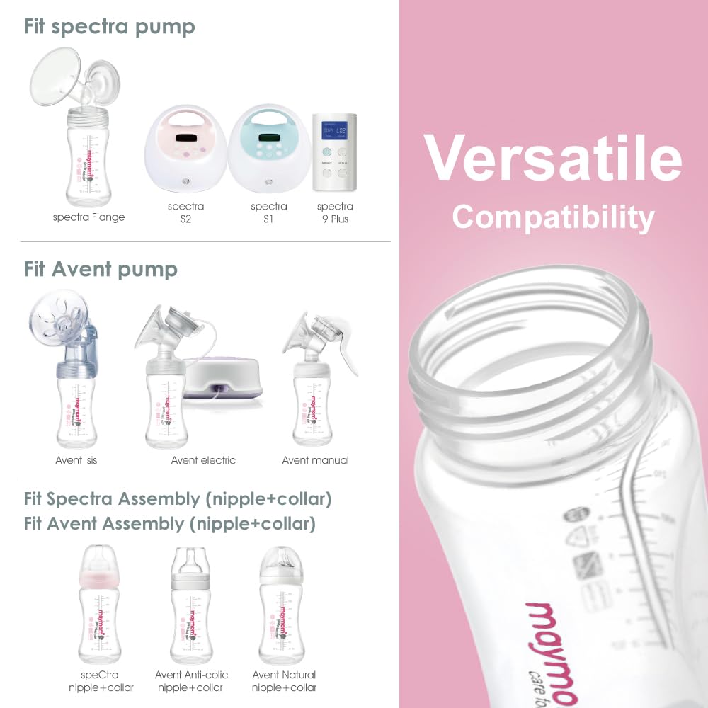 Maymom bottle compatible with Avent and Spectra nipples for direct pumping