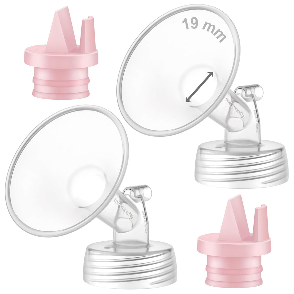 Maymom 19mm wide-mouth flange and pink valve for Spectra-compatible pumping