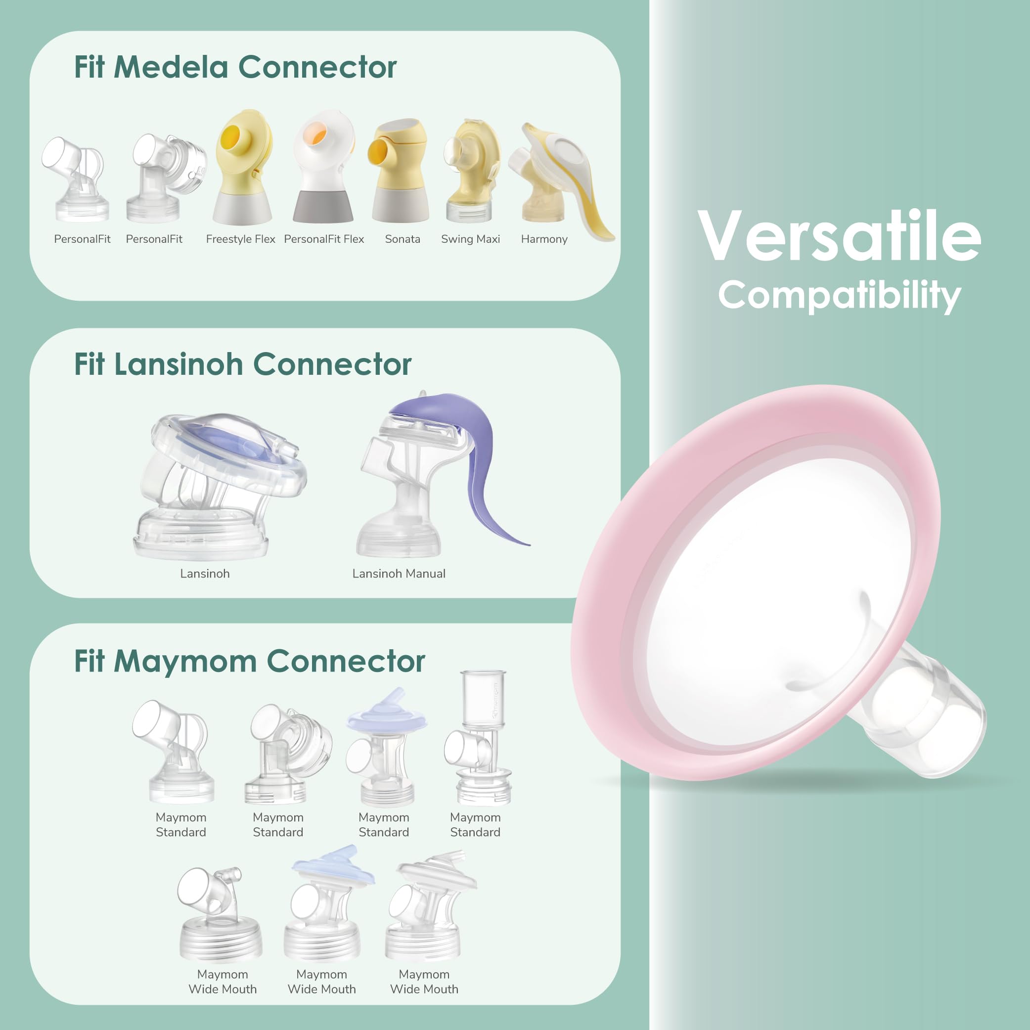Maymom shields support Harmony and Lactina models for broader pump compatibility.