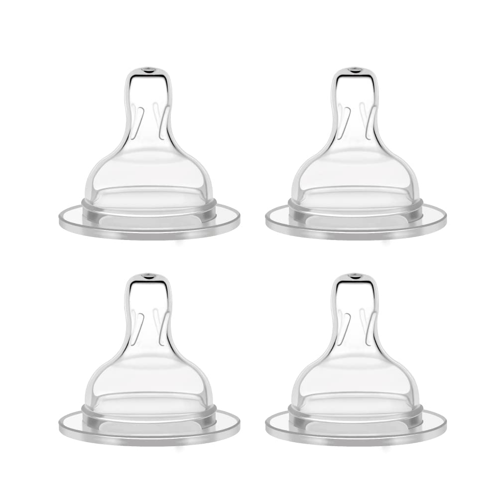 Maymom silicone nipple slow-flow 4pc pack offers gradual-flow feeding options for newborns.