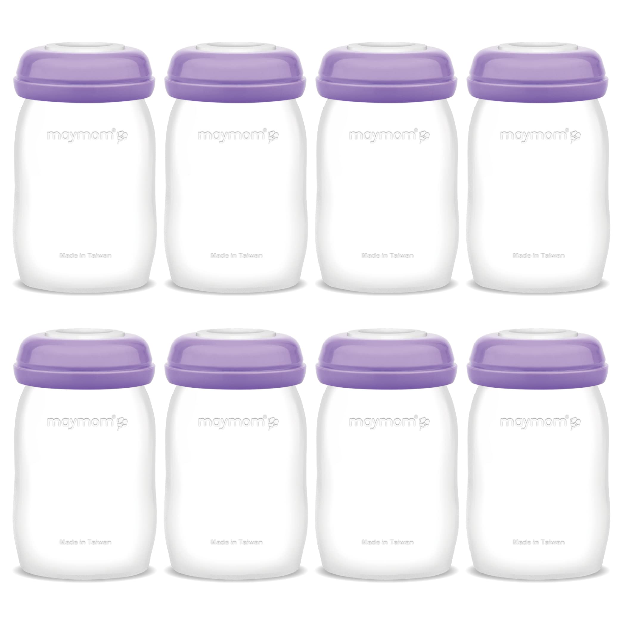Maymom storage bottles front view showing Lansinoh compatibility for easy pumping