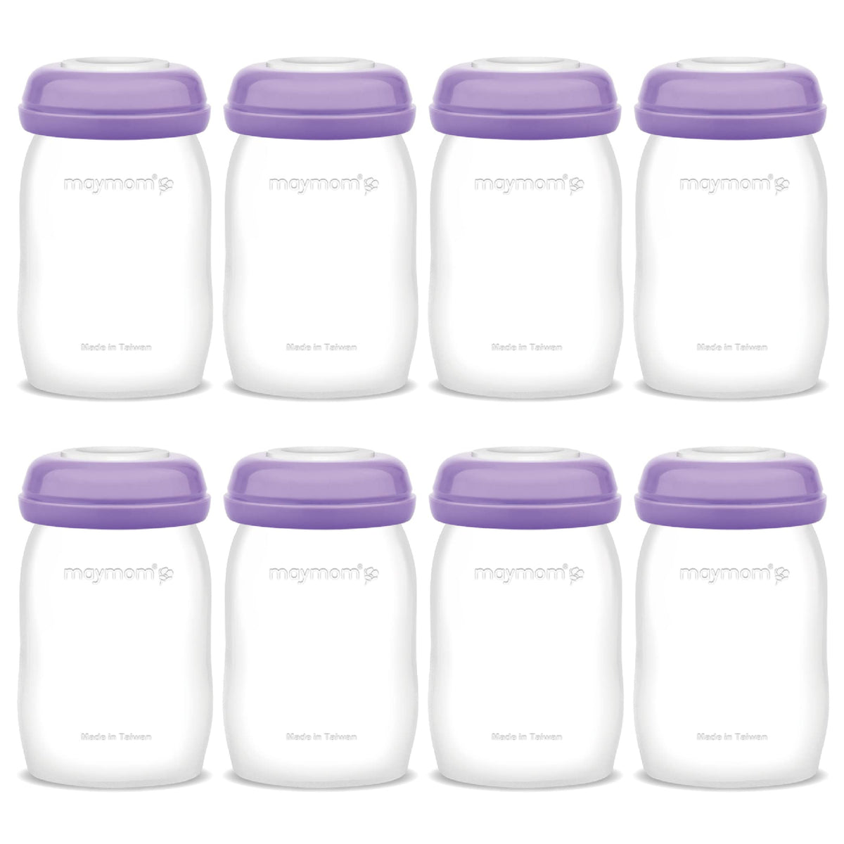 Maymom storage bottles front view showing Lansinoh compatibility for easy pumping
