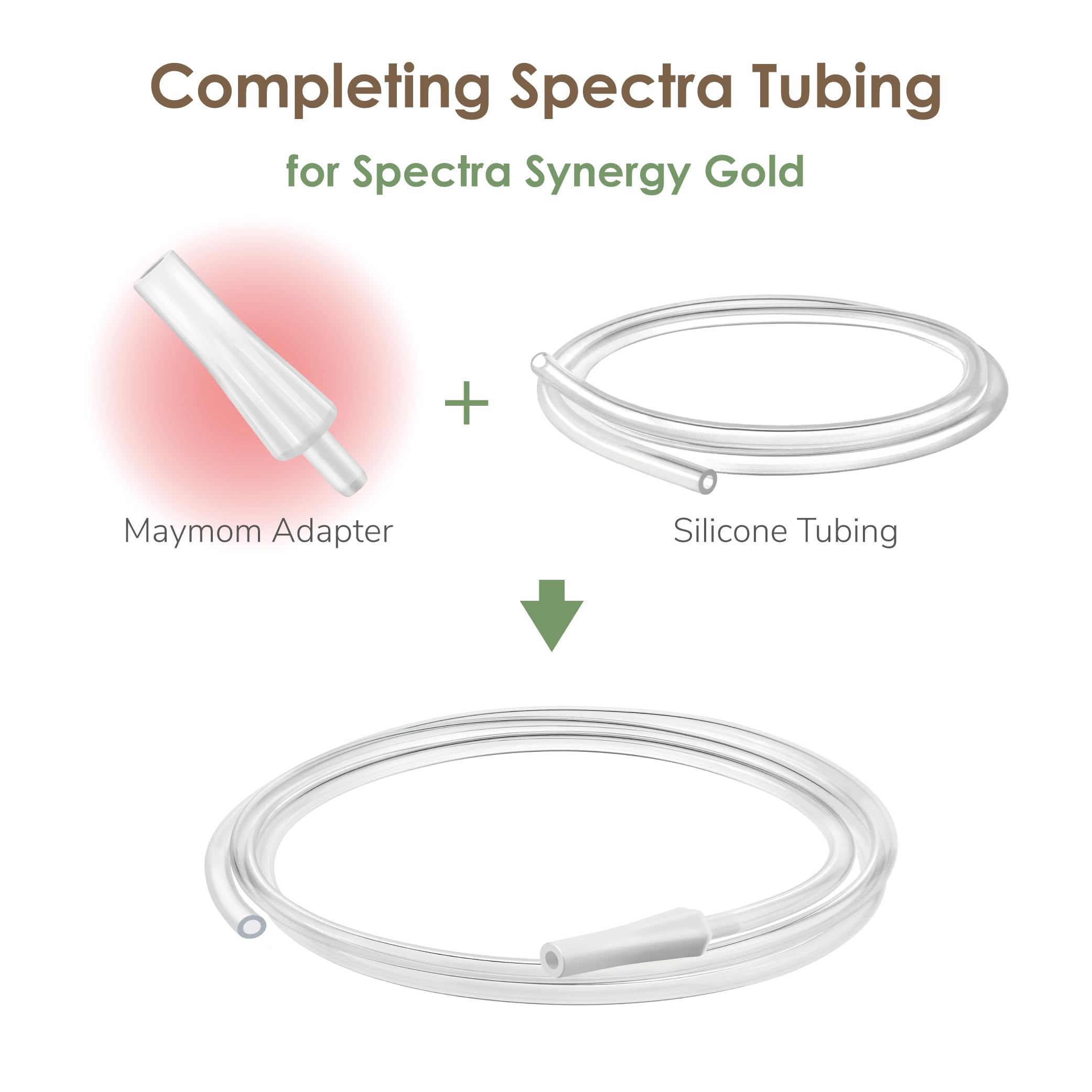 Two-pack Maymom tubing adapter supports flexible, mixed-brand tubing options.