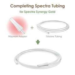 Two-pack Maymom tubing adapter supports flexible, mixed-brand tubing options.