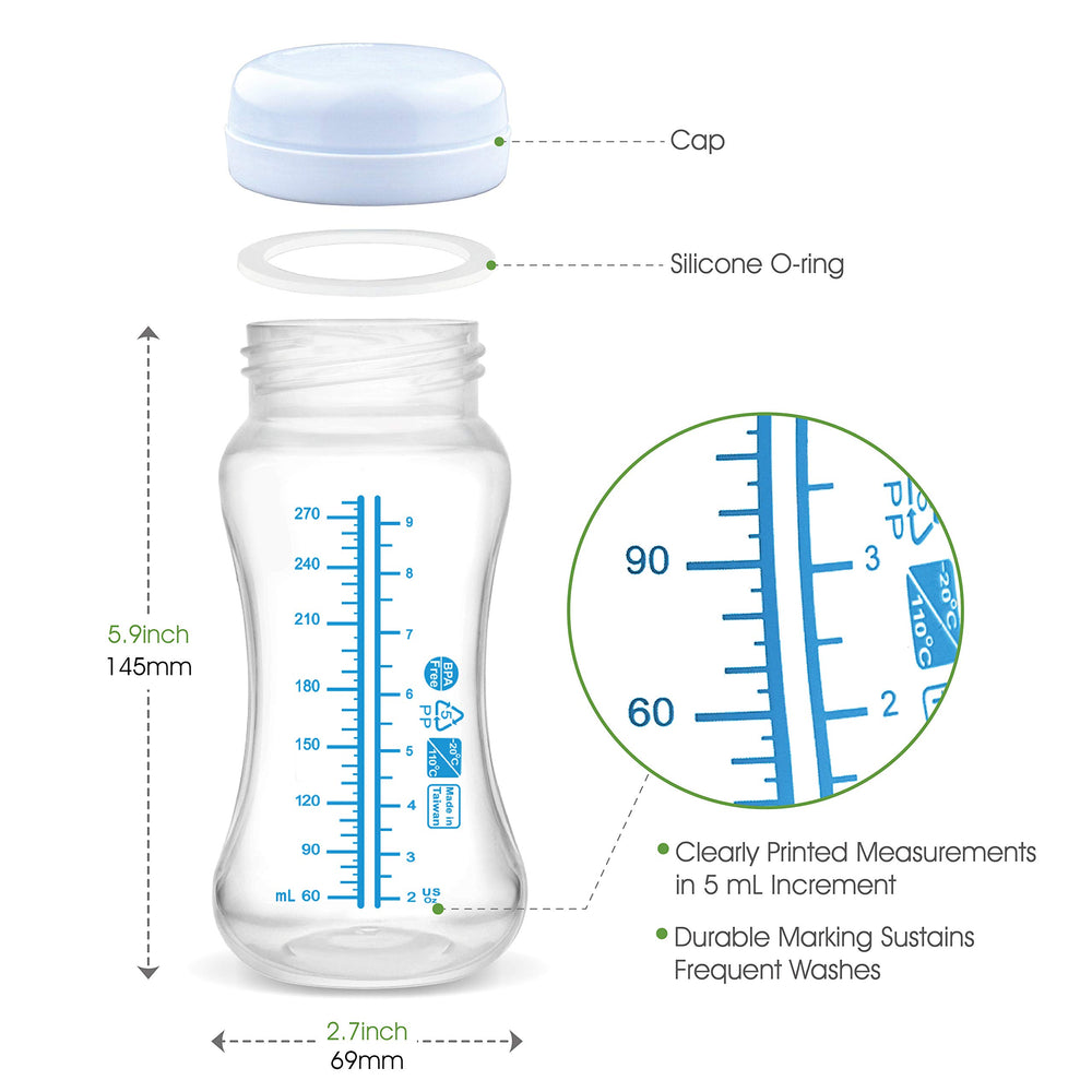 Maymom wide-mouth bottle with 5mL markings aids precise milk tracking