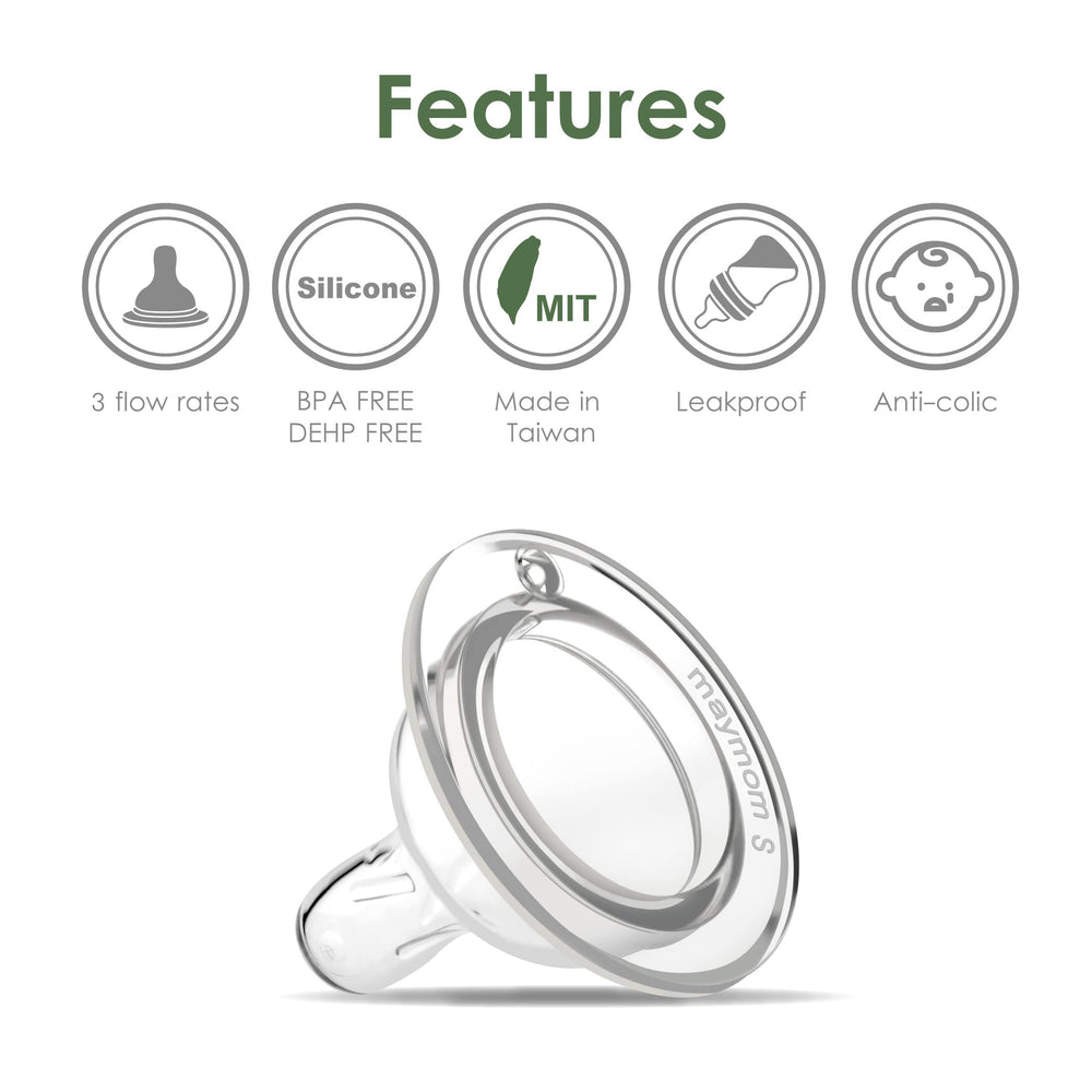 Maymom wide-mouth bottle compatibility enables easy prep and quick cleaning.