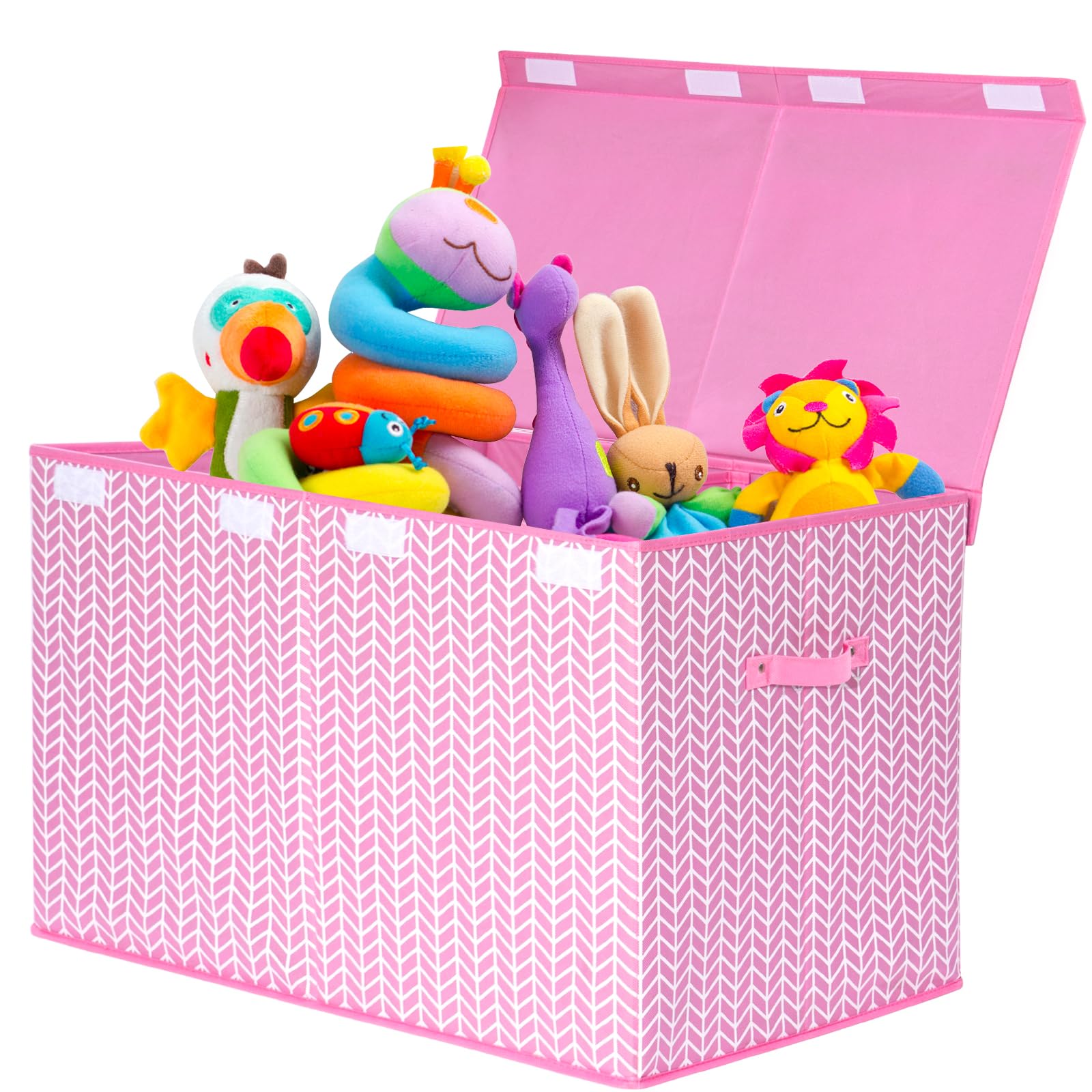 Mayniu extra large toy box pink lid keeps toys dust-free and neatly contained