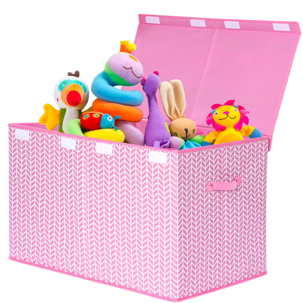 Mayniu extra large toy box pink lid keeps toys dust-free and neatly contained