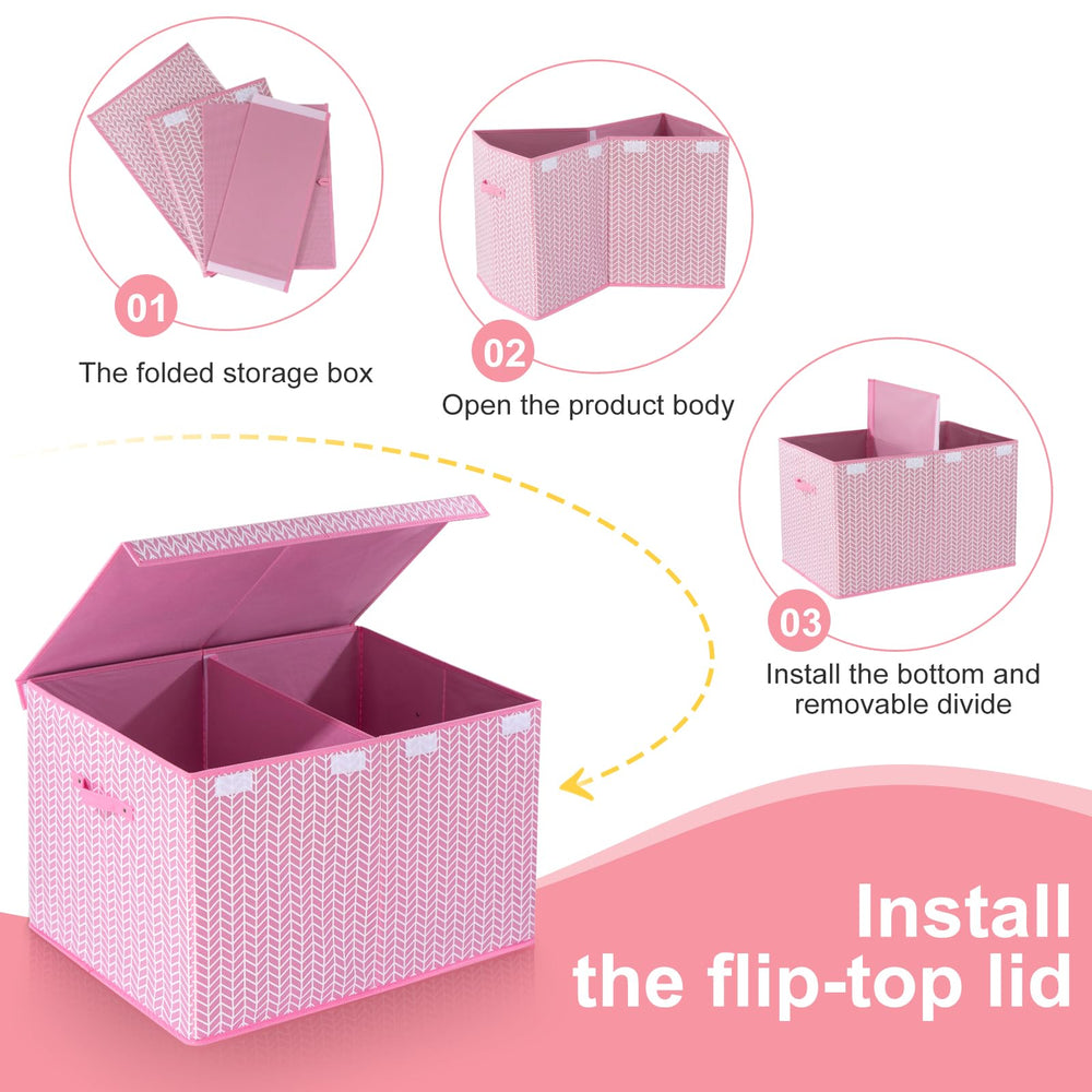 Mayniu toy box pink stacked on a shelf for organized storage