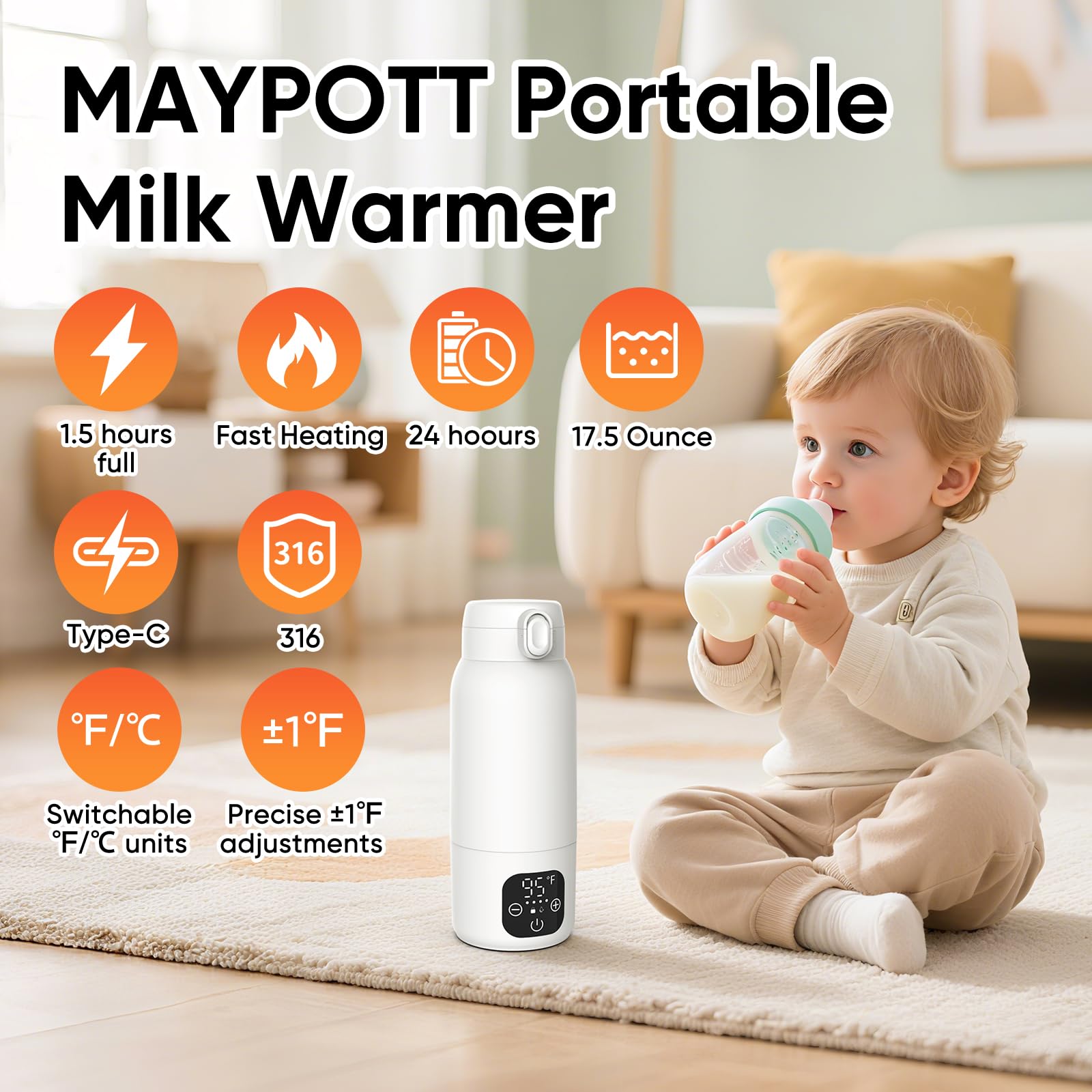 Maypott bottle warmer washed under tap thanks to IPX6 waterproof design