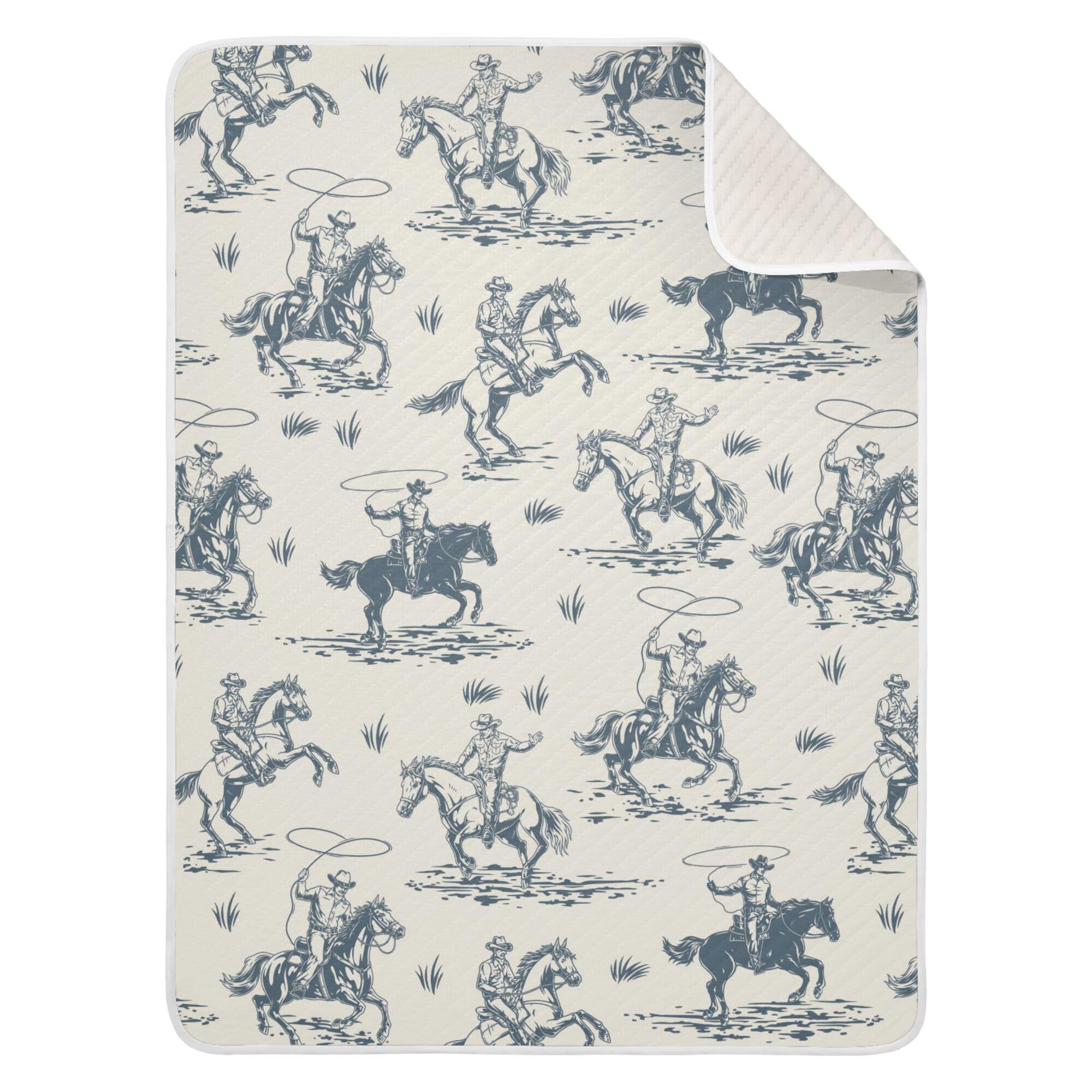 Mazeann Cowboys blanket in closed fold shows soft cotton blend for cozy naps.