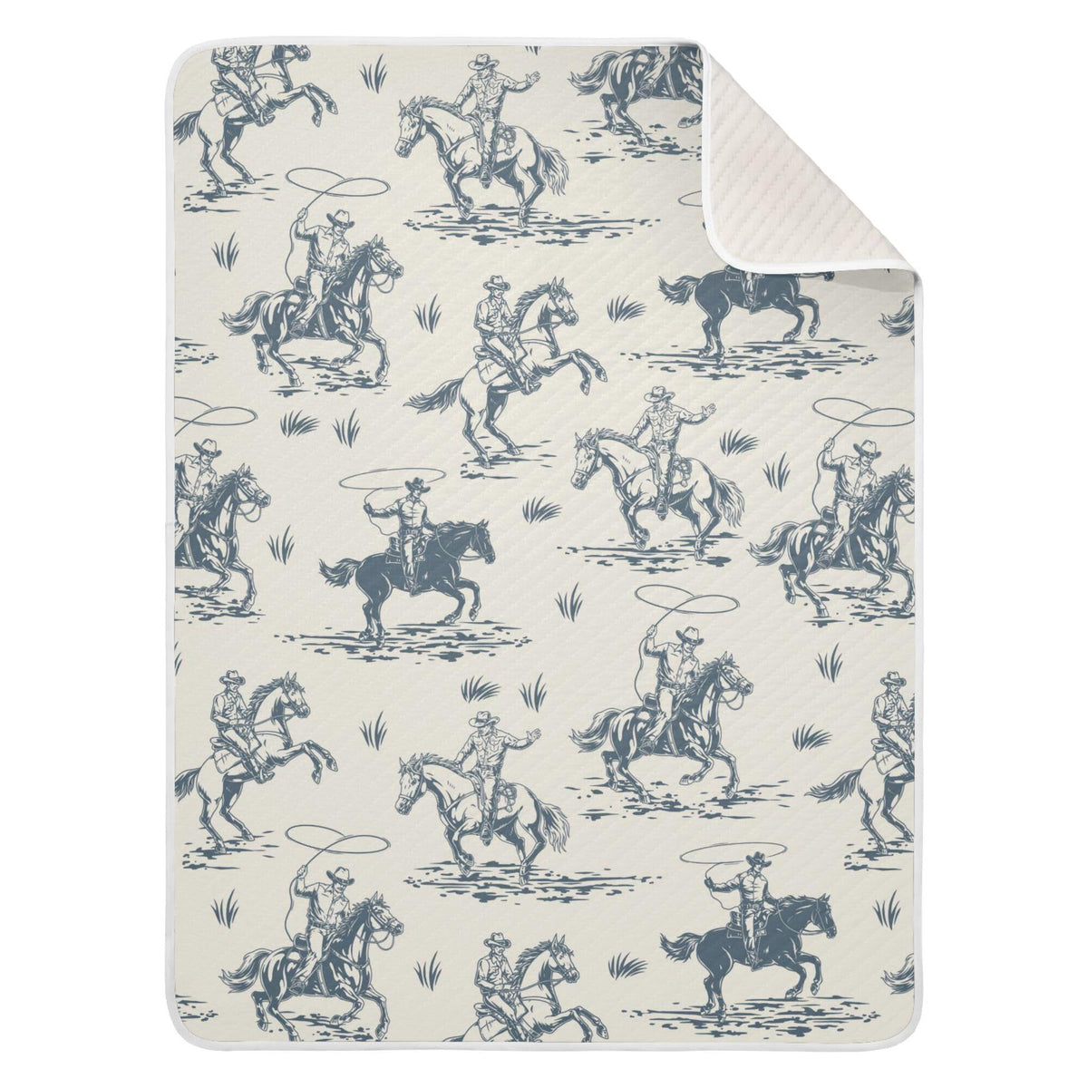 Mazeann Cowboys blanket in closed fold shows soft cotton blend for cozy naps.