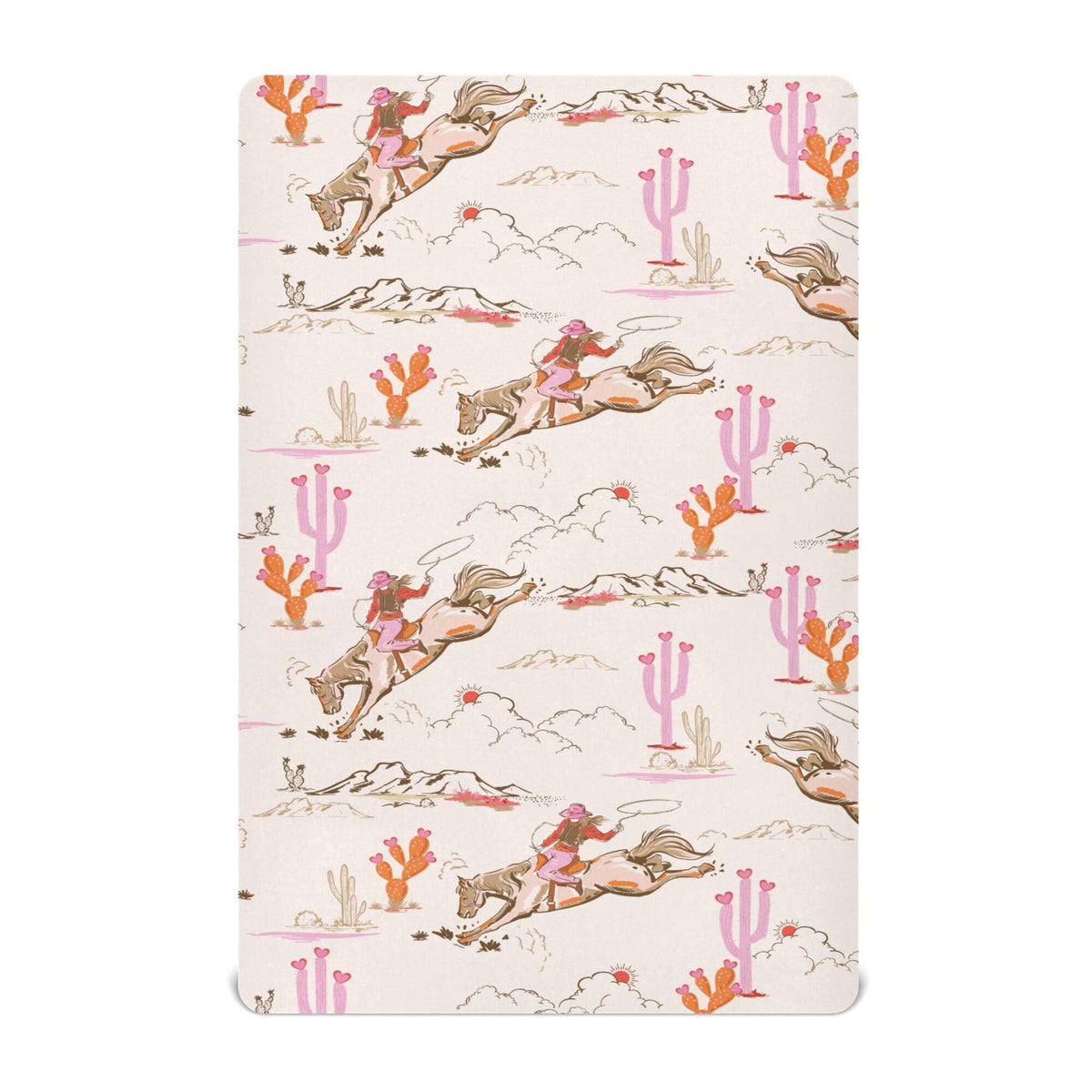 Mazeann cowgirl Western crib sheet fabric closeup showing soft breathable microfiber.