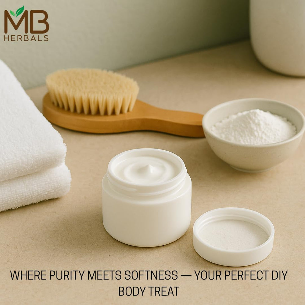 MB Herbals zinc oxide powder closeup—uncoated non-nano texture for bases.