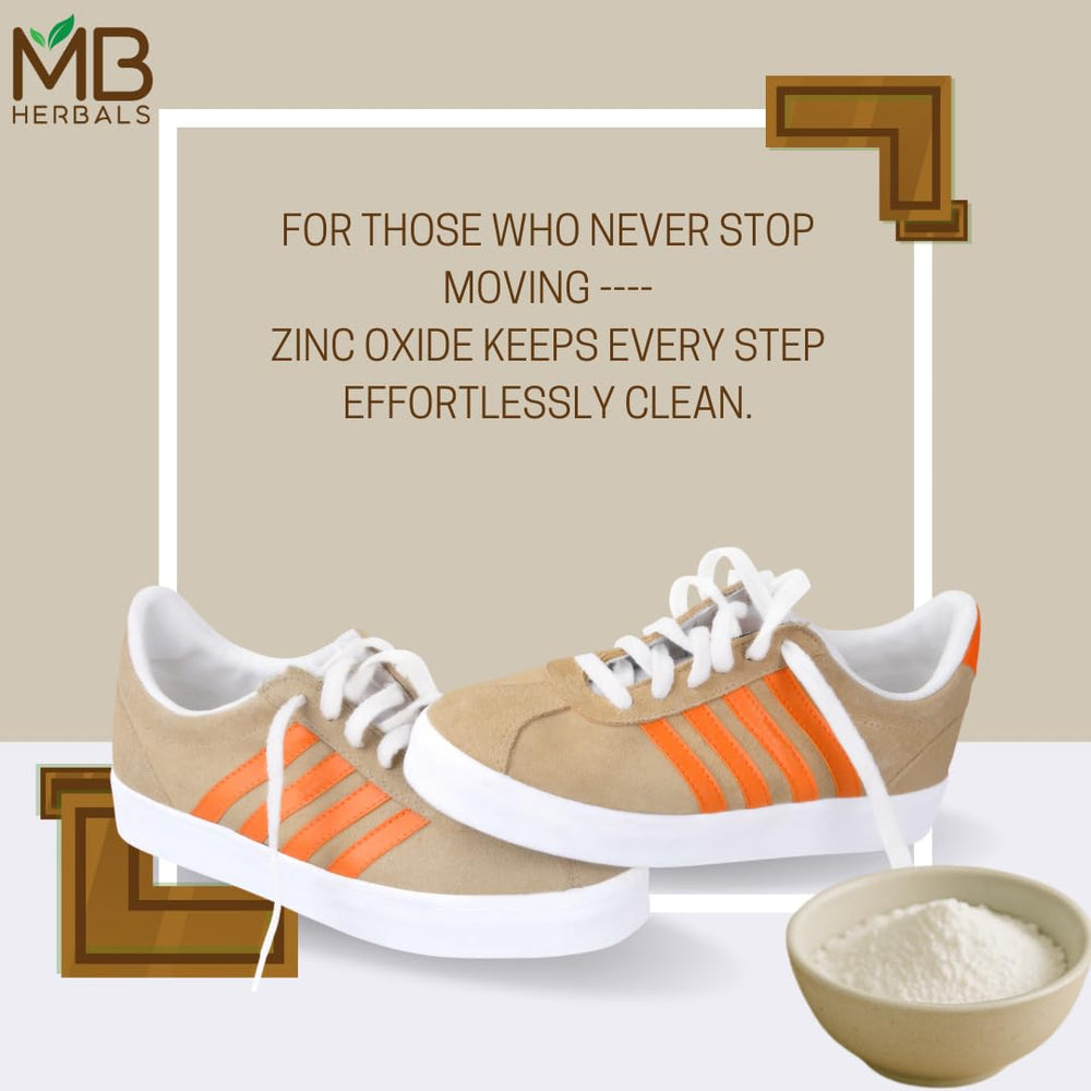 MB Herbals zinc oxide powder packaging—white mineral ingredient for cosmetics.