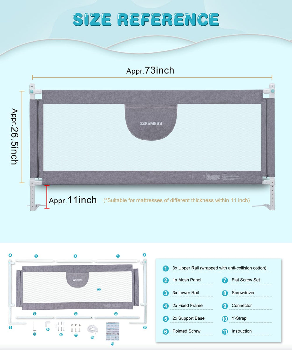 MBQMBSS double safety lock bed rail shows easy one-handed operation for bedtime