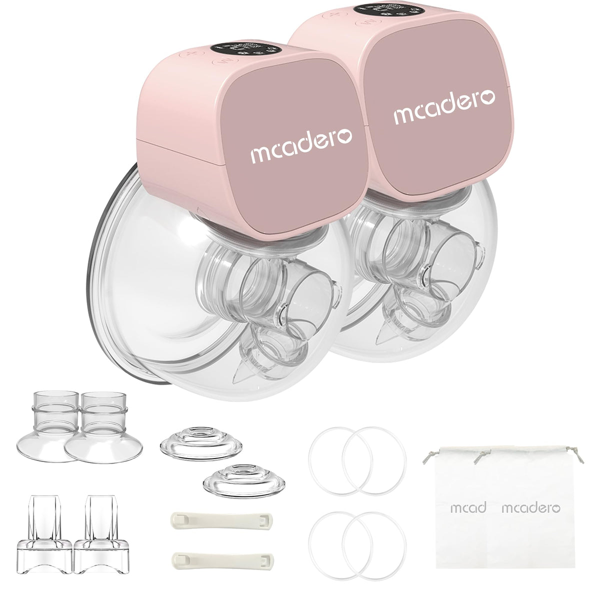 Mcadero M5 wearable breast pump in bra enables hands-free pumping on the go.