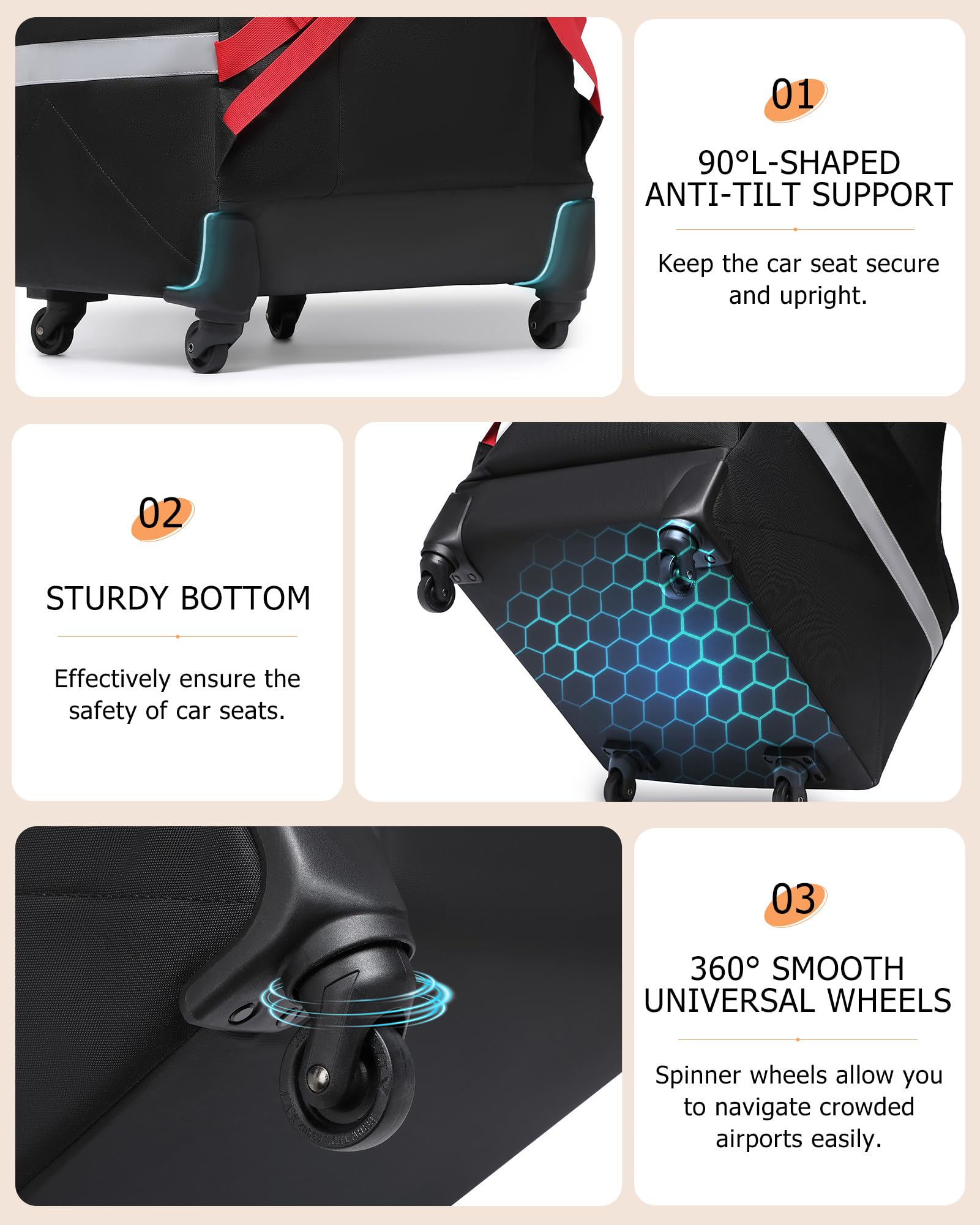 MCBD bag offers large capacity to fit car seats and travel essentials.