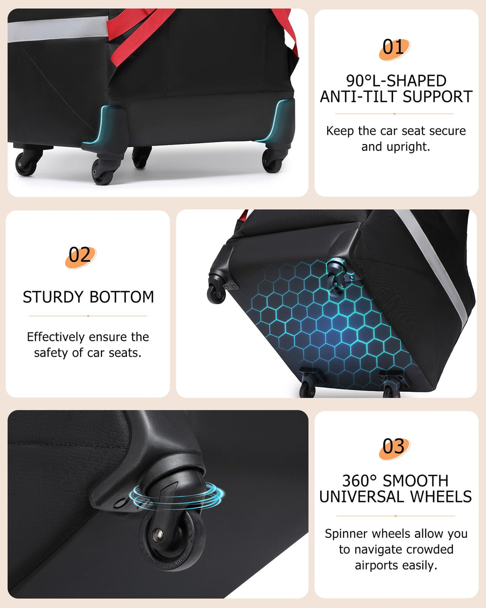MCBD bag offers large capacity to fit car seats and travel essentials.