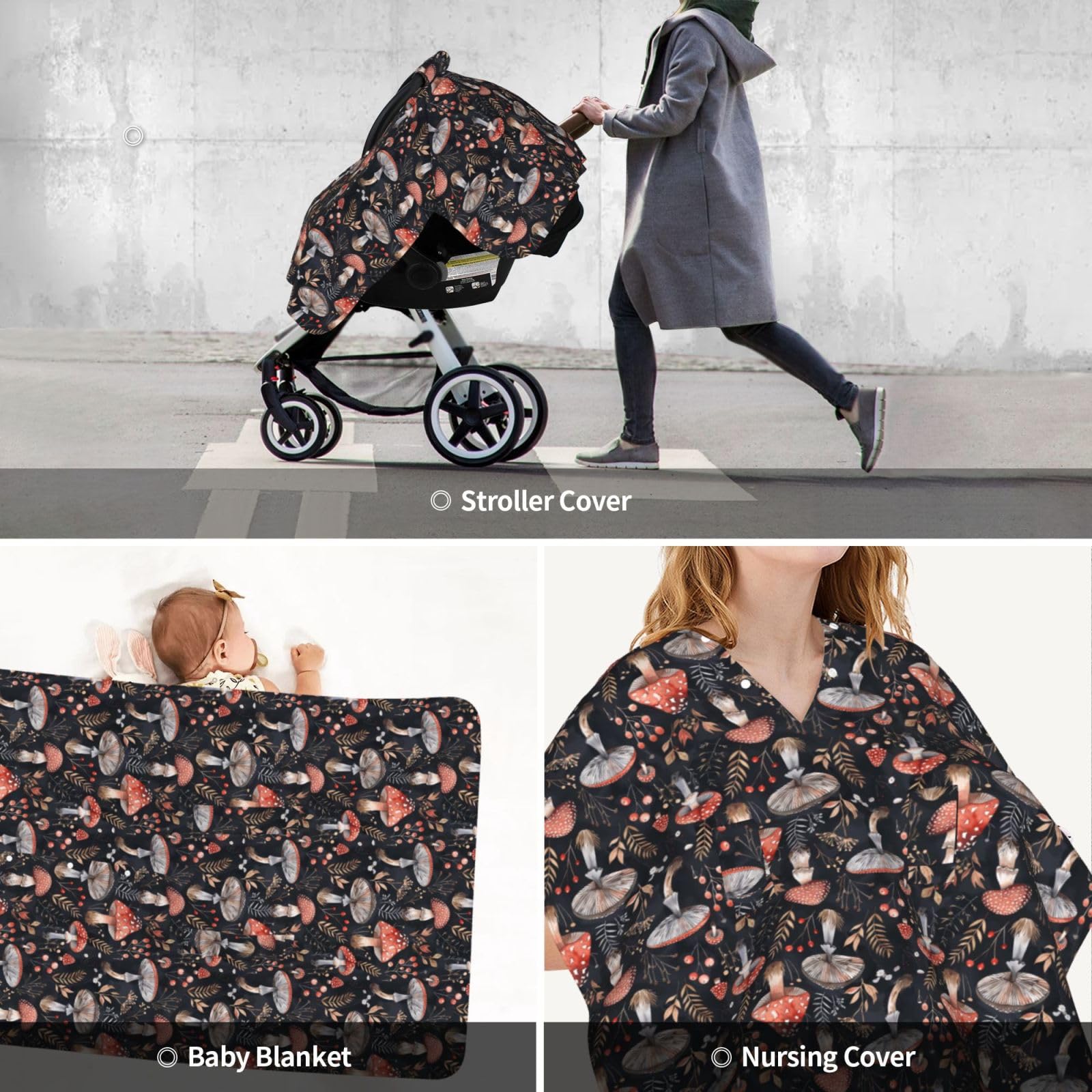 Mcewoel Mushroom car seat cover washing care indicating machine washability.