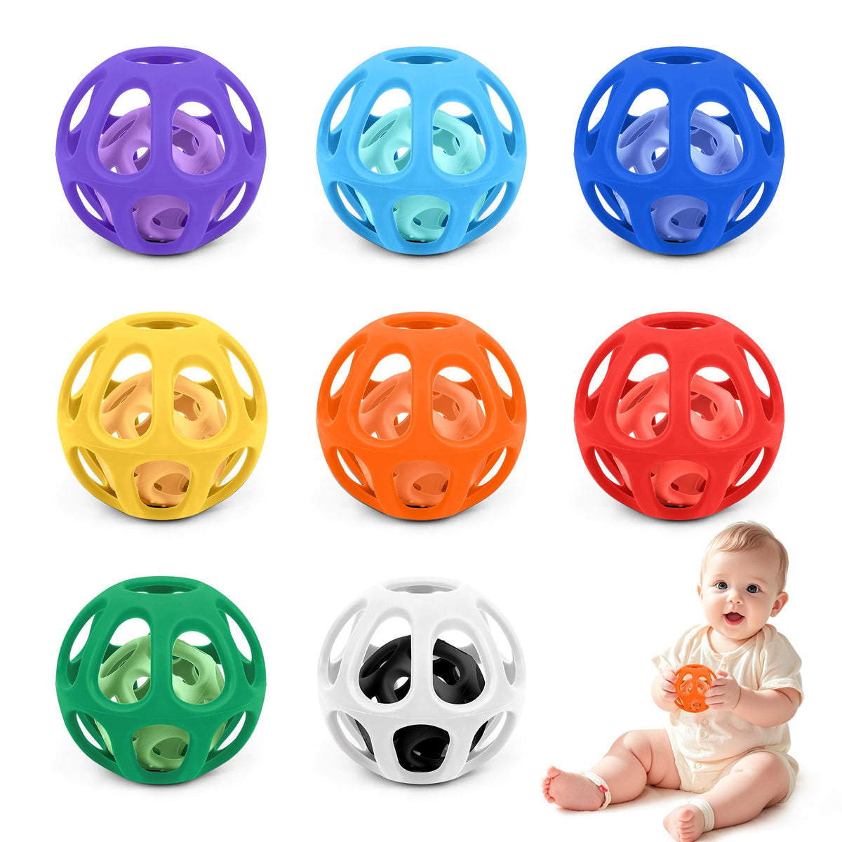 MCGMITT baby ball toy holes colorful, safe silicone for sensory play and teething.