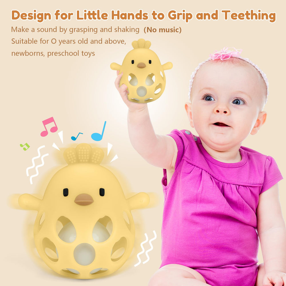 MCGMITT chick hollow-construct teether promotes airflow and reduces choking risk during teething.