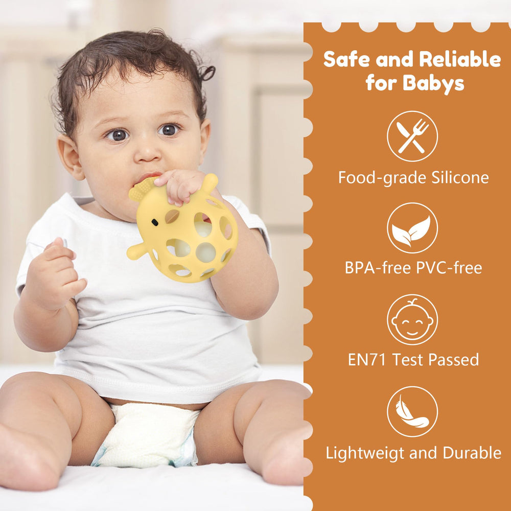 MCGMITT baby teether rattle ball provides gentle sound stimulation for curious babies.