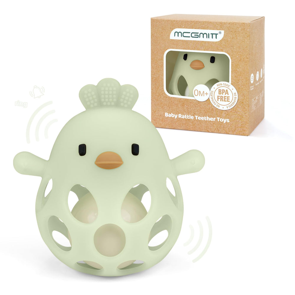 MCGMITT chick teether close-up showing textured surfaces for soothing gums
