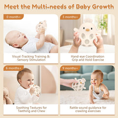 MCGMITT BPA-free silicone teether set safe for teething and playtime.