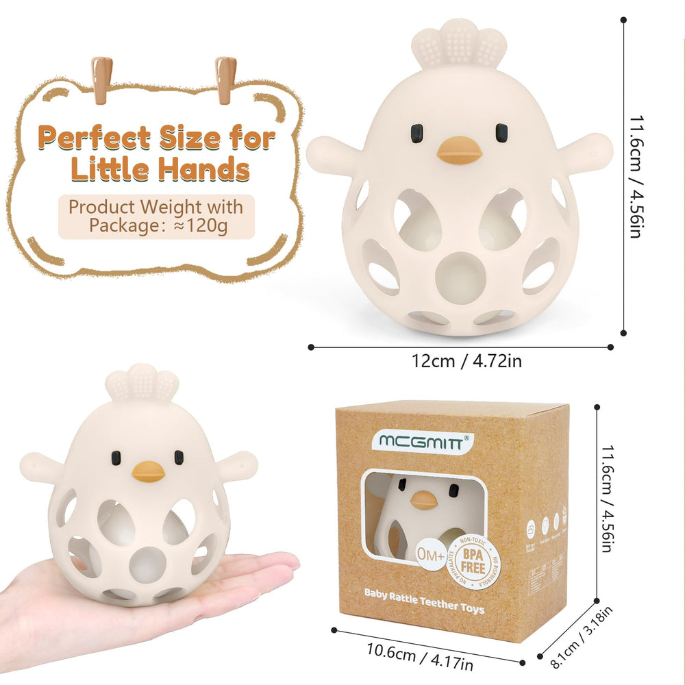 MCGMITT easy-to-grab baby toy demonstrates palm-friendly size for grasping.