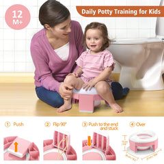 MCGMITT portable potty seat opened pink shown for indoor or outdoor use.