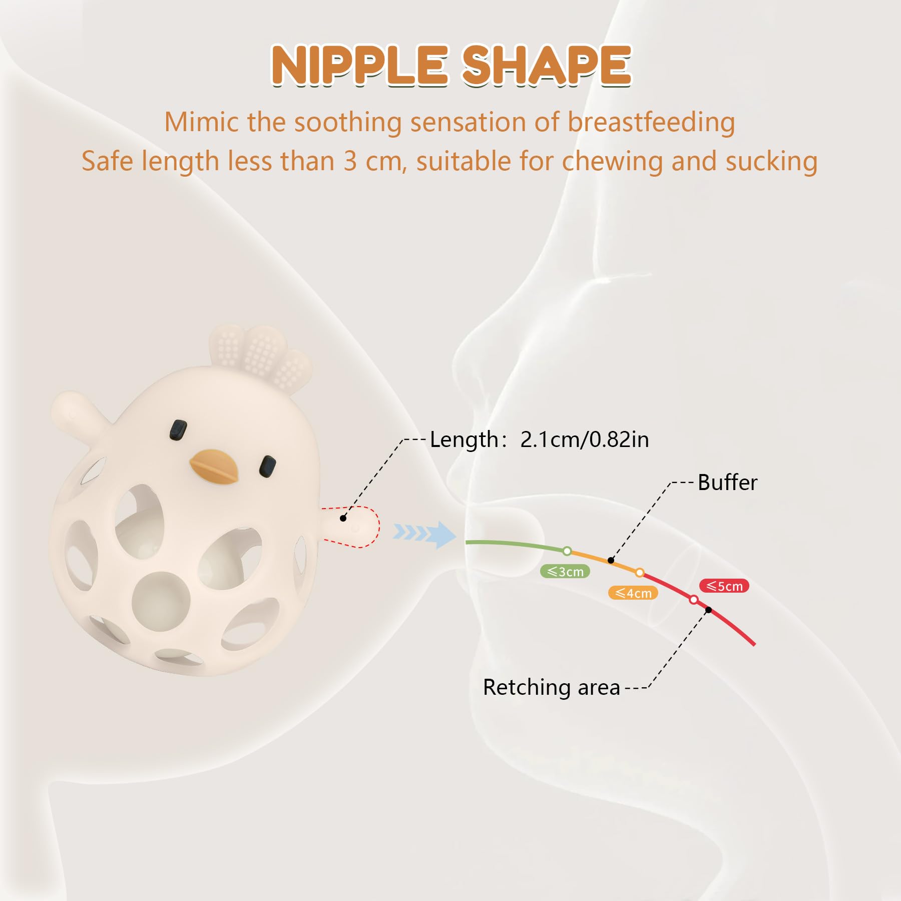MCGMITT teether chick grasp demonstrates easy-hold design for tiny hands.