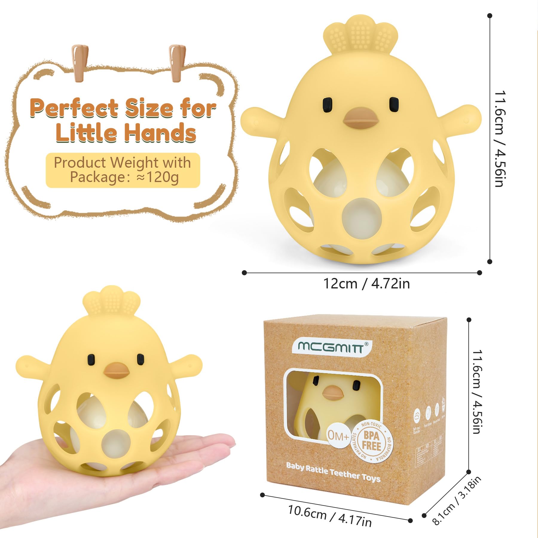 MCGMITT teething toy dishwasher-safe or wipe-clean for quick hygiene after play.